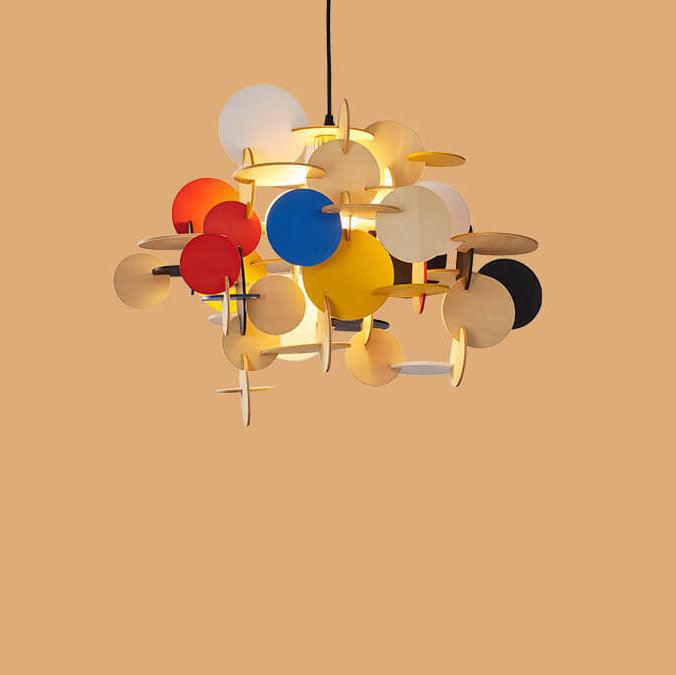 Nordic Creative Round Building Blocks Solid Wood 1-Light Pendant Light
