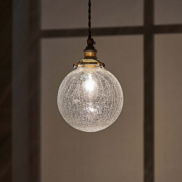 Traditional Vintage Round Crackle Glass Brass Iron 1-Light Pendant Light for Living Room