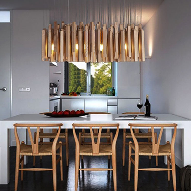 Chandelier rectangulaire en bois contemporain créatif à 8 lumières pour salle à manger 