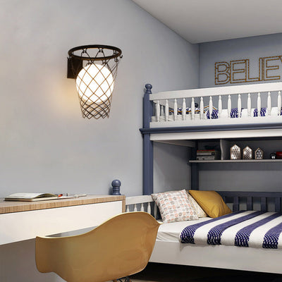 Applique Murale 1 Lumière avec Cerceau de Basketball en Verre et Fer Style Art Déco Moderne pour Chambre d'Enfant 