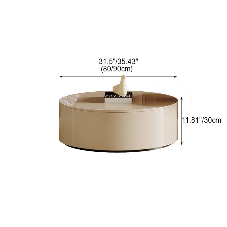 Modern Minimalist Round Plywood Metal Glass Coffee Table Set 2-Drawer For Living Room