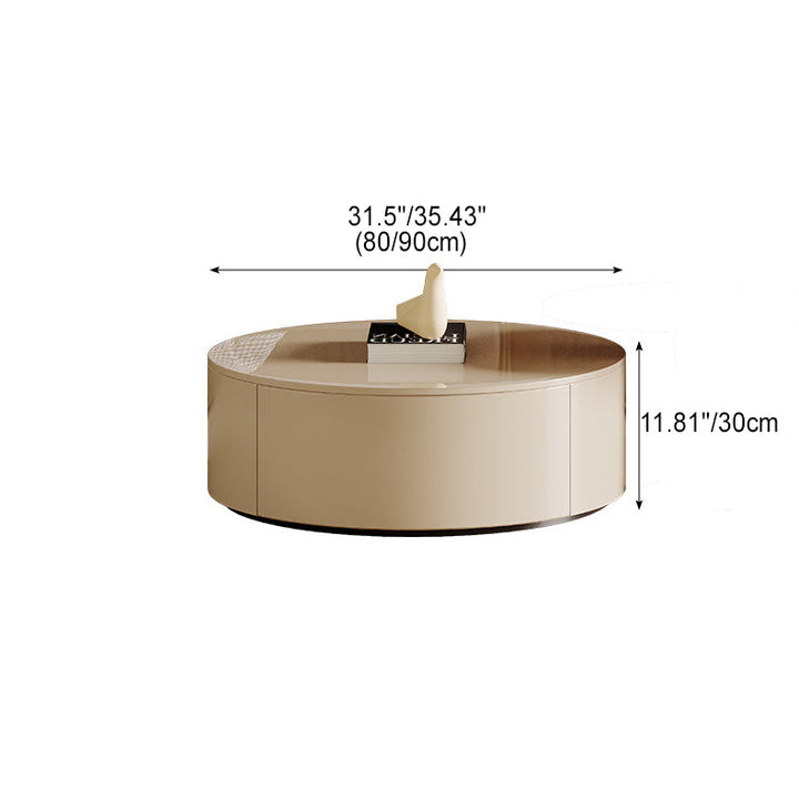 Modern Minimalist Round Plywood Metal Glass Coffee Table Set 2-Drawer For Living Room