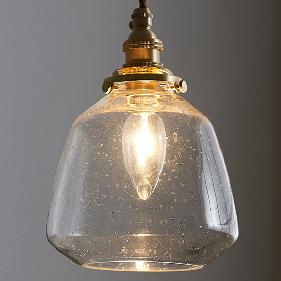 Traditional Japanese Brass Glass Air Bubble Round Terete 1-Light Pendant Light For Dining Room