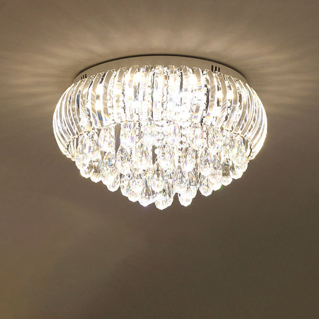Moderne Einfachheit Edelstahl Kristall Runde Drop 7/9/10 Licht Unterputz Deckenleuchte Für Wohnzimmer 
