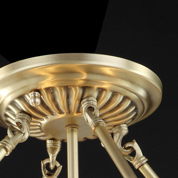 Moderne Light Luxury Schnitzerei Kupfer Runde Glas 4-Licht Semi-Flush Mount Deckenleuchte 