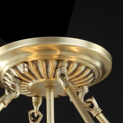 Modern Light Luxury Carving Copper Round Glass 4-Light Semi-Flush Mount Ceiling Light