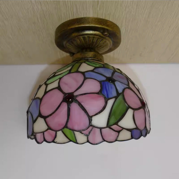 Lámpara de Techo Semi-empotrada de 1 Luz de Cristal de Hierro con Cúpula Tradicional Tiffany para Sala de Estar 