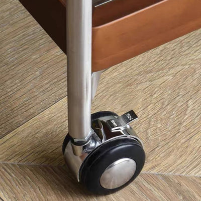 Table d'appoint carrée minimaliste moderne en acier inoxydable, verre et bois avec roulettes triple pour salon 