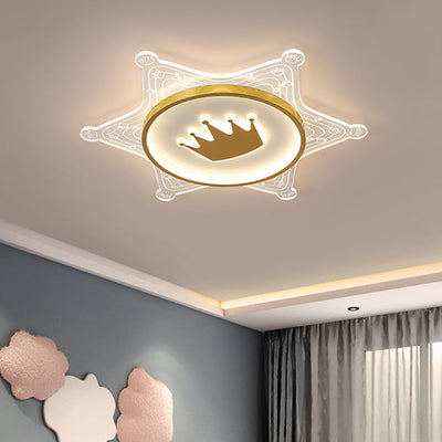 Moderne Art Deco Crown Runde Pentagon Acryl Eisen LED Unterputz Deckenleuchte für Wohnzimmer 