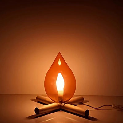 Modern Art Deco Fire Wood Glass 1-Light Table Lamp For Living Room