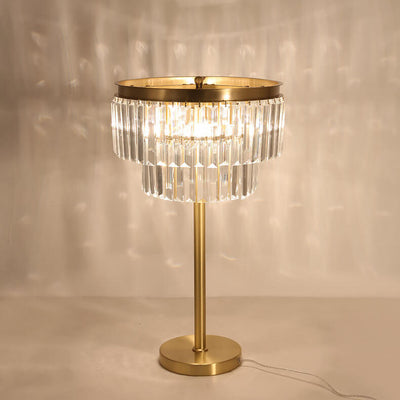 Nordic Light Luxury Prismatic Crystal Round Full Copper 3-Light Table Lamp