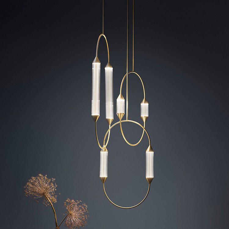 Zeitgenössische industrielle Streifen elliptische Eisen Glas LED Pendelleuchte für Esszimmer 