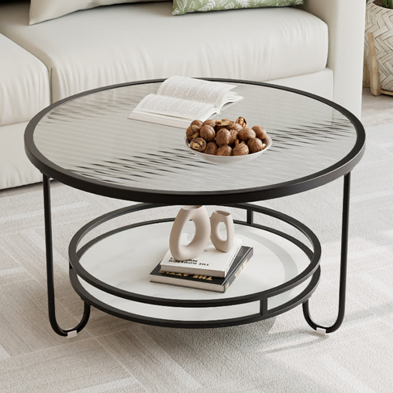 Table basse ronde en verre strié à la simplicité moderne, à deux niveaux, pour le salon 
