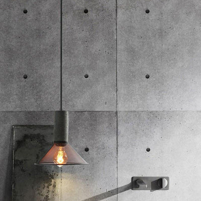 Contemporary Industrial Cylindrical Tapered Cement Iron 1-Light Pendant Light For Living Room