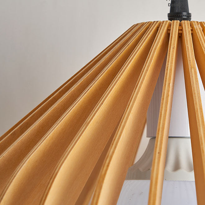Japanischer Wabi-Sabi Stil Walnuss Konisch Hohl 1-Licht Pendelleuchte 