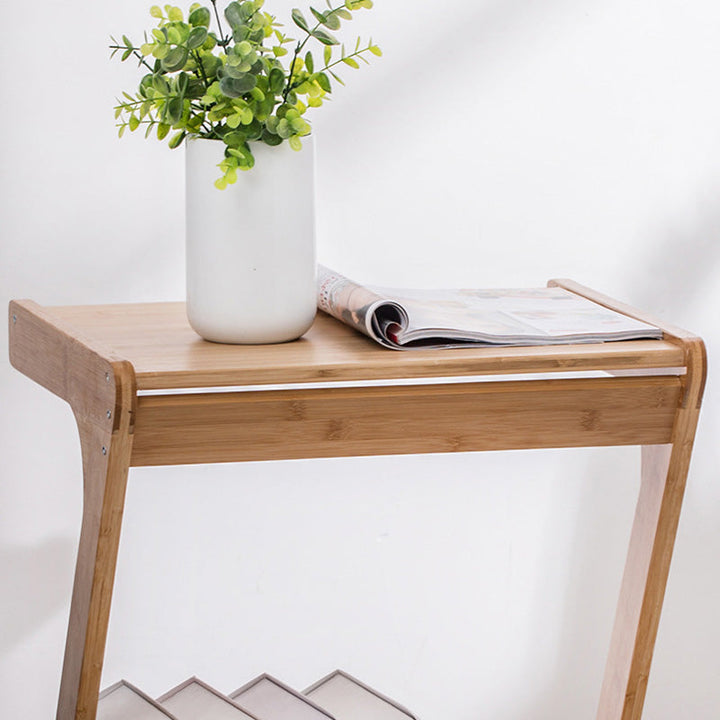 Traditional Vintage Z-Shaped Wood Removable End Table 2-Tier Universal Wheel For Living Room