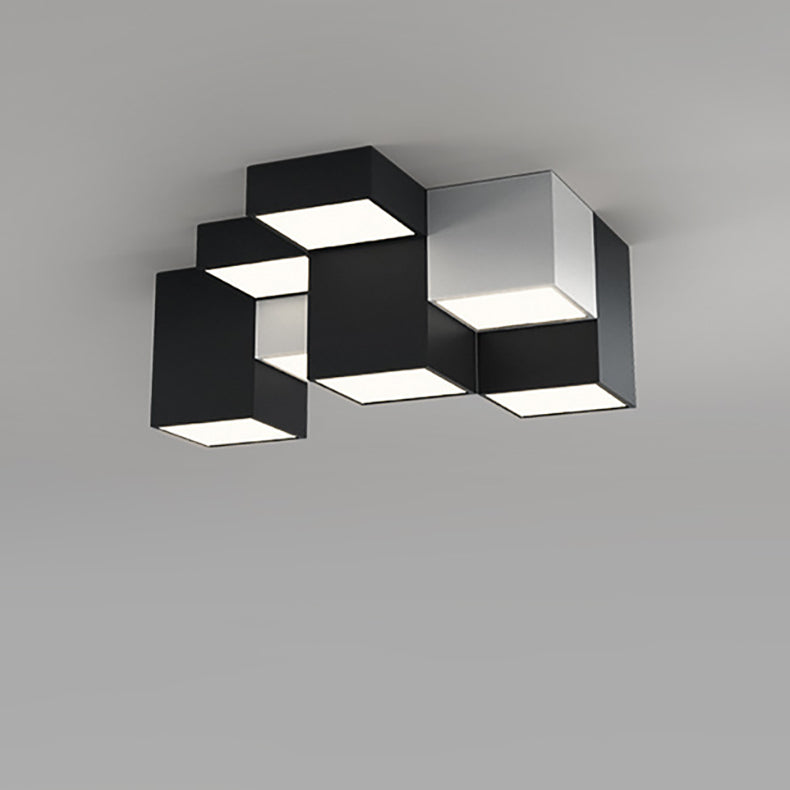 Modern Minimalist Cube Iron Acrylic LED Flush Mount Ceiling Light For Living Room
