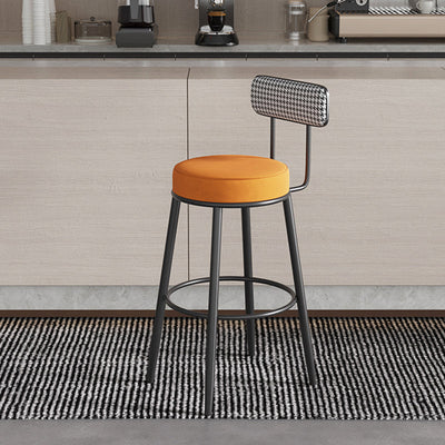 Tabouret de bar contemporain nordique rond en lin de coton rembourré avec dossier et repose-pieds pour salle à manger 