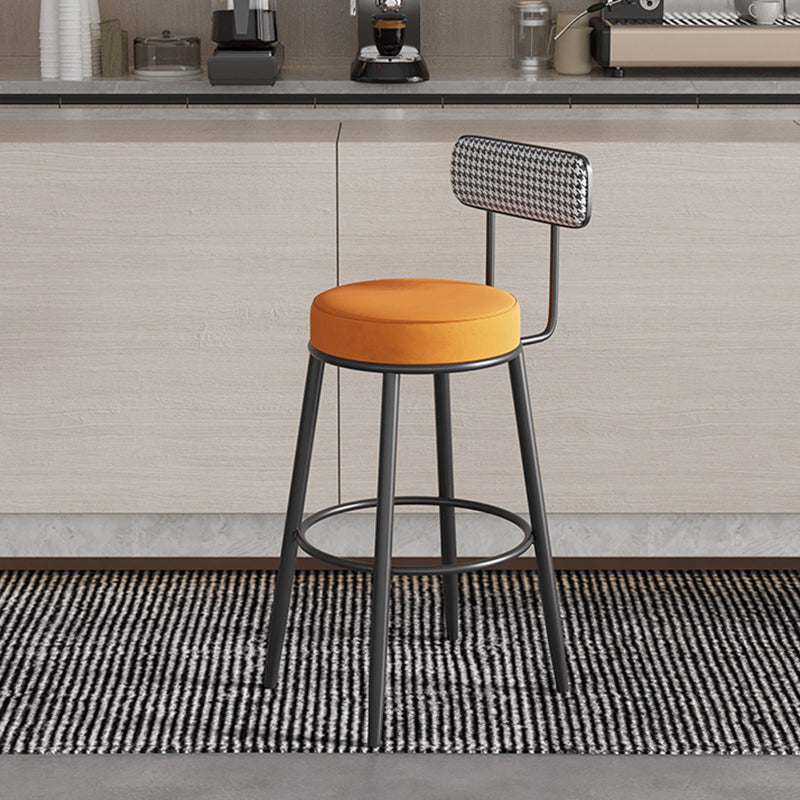 Tabouret de bar contemporain nordique rond en lin de coton rembourré avec dossier et repose-pieds pour salle à manger 
