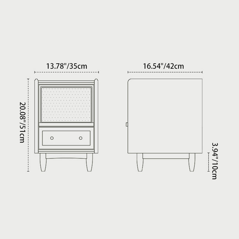 Table de chevet contemporaine rétro carrée en bois massif à 2 tiroirs pour chambre 