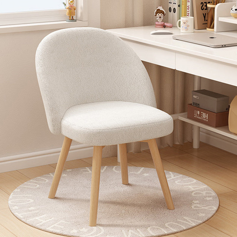 Contemporary Nordic Curved Linen Sherpa Fabric Upholstered Beech Wood Legs Vanity Stool Backrest For Bedroom
