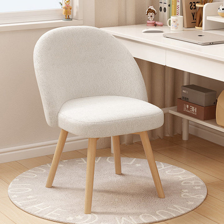Contemporary Nordic Curved Linen Sherpa Fabric Upholstered Beech Wood Legs Vanity Stool Backrest For Bedroom
