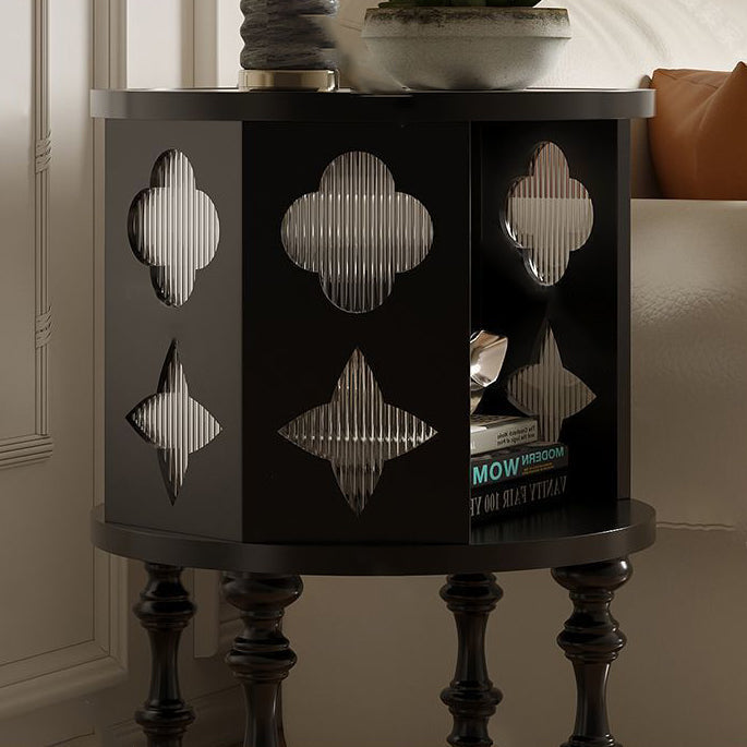 Traditional Vintage Cylinder Round Checkerboard Ash Wood Acrylic End Table 1-Storage For Living Room