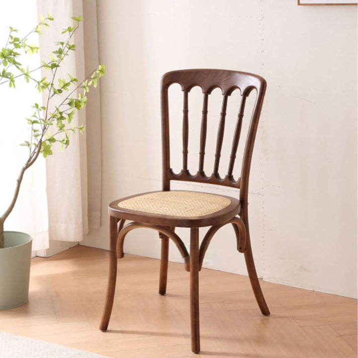 Chaise de salle à manger traditionnelle vintage en rotin rond avec dossier en bois massif 