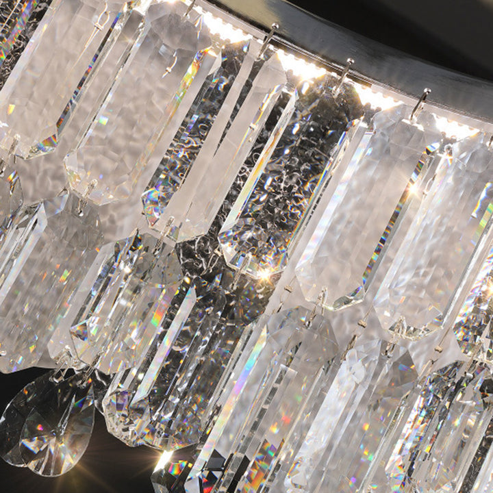 Traditionelle französische runde Ripple-Metallkristallglas-LED-Kronleuchter für Wohnzimmer 