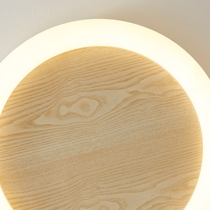 Japanese Minimalist Wood Grain Round Iron LED Flush Mount Ceiling Light
