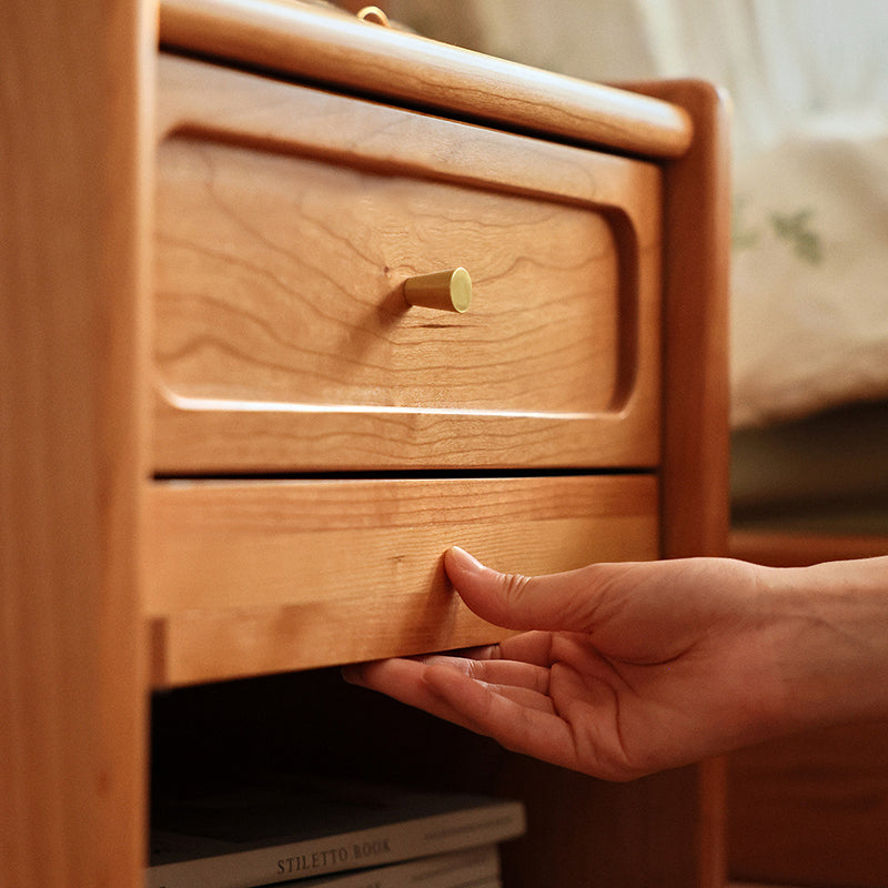 Table de nuit cube en bois massif rétro contemporain avec 1 tiroir pour chambre à coucher 