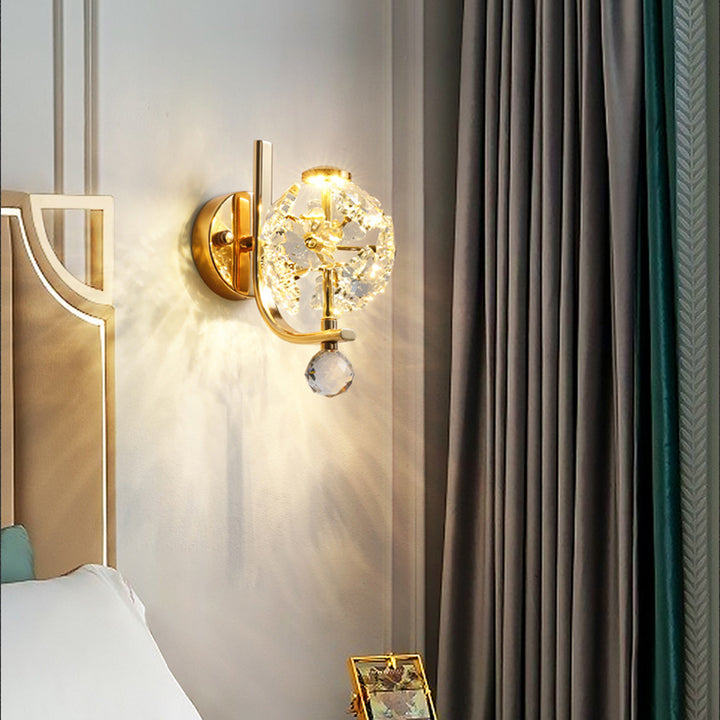 Modern Luxury Metal Iron Stainless Steel Crystal Ball Cylinder 1-Light Wall Sconce Lamp For Bedside