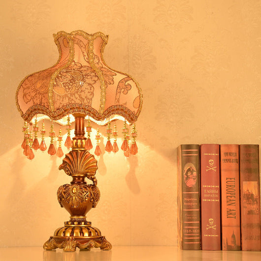 Traditional European Resin Polyester Fabric 1-Light Table Lamp For Bedroom