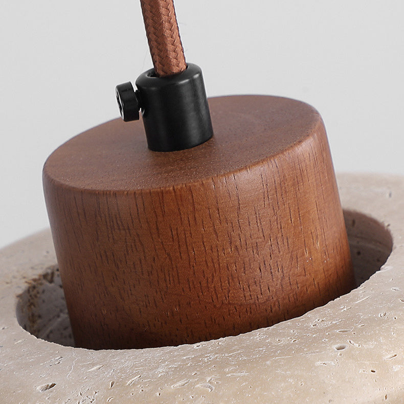 Lustre Suspendu 1 Lumière en Bois Massif Travertin Cylindre Vintage Traditionnel pour Chambre 