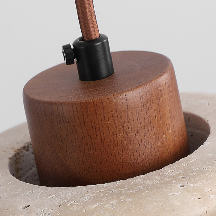 Lustre Suspendu 1 Lumière en Bois Massif Travertin Cylindre Vintage Traditionnel pour Chambre 