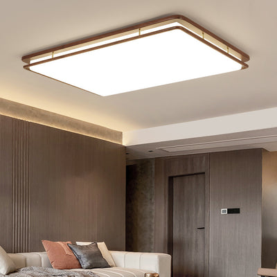 Plafonnier LED rond géométrique minimaliste moderne en bois de noyer et acrylique pour salon 
