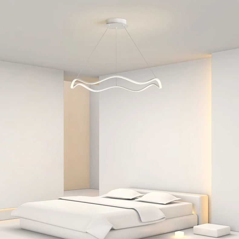 Zeitgenössischer nordischer Eisen-Aluminium-Silica-Rundwellen-LED-Kronleuchter für Esszimmer 