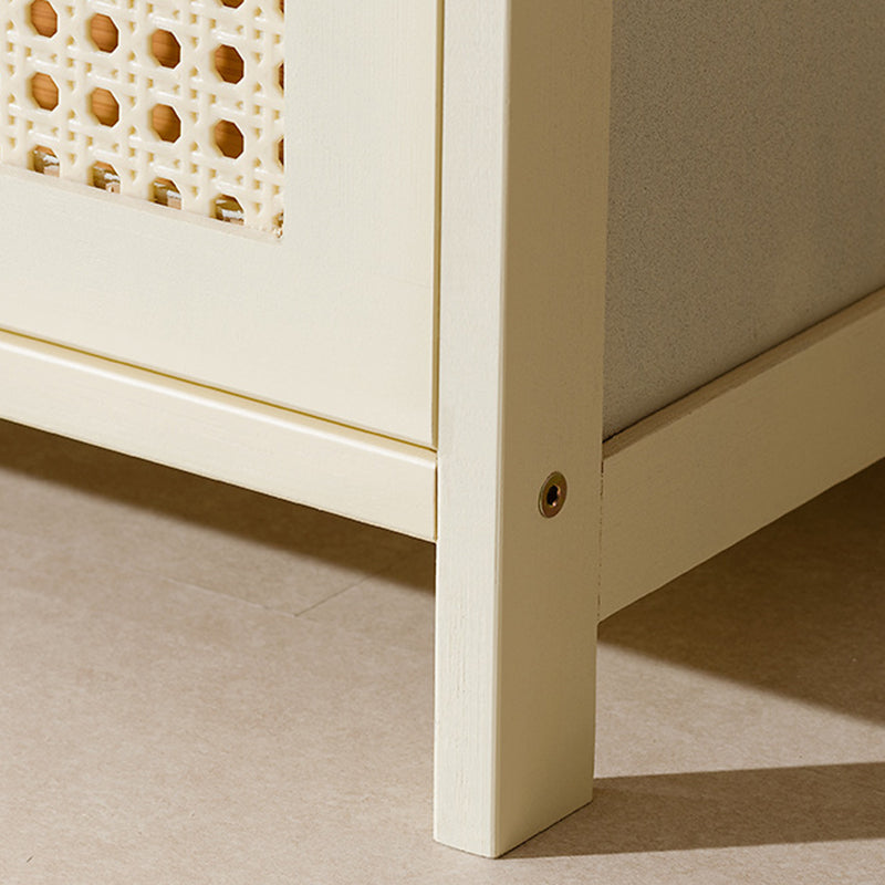 Armoire de rangement rectangulaire blanche en MDF bambou au design moderne et épuré, avec porte rabattable en rotin, 2 à 5 niveaux, pour salon et bureau 