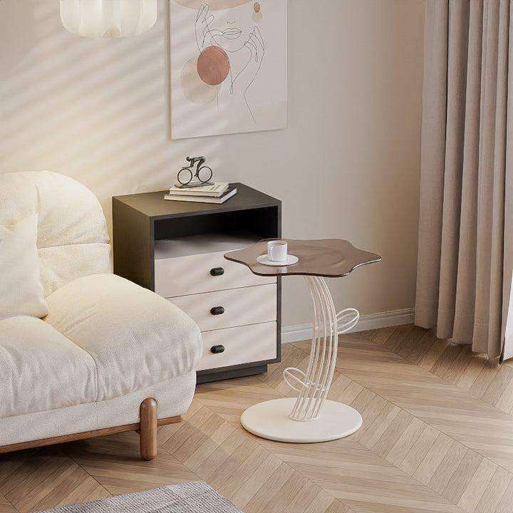 Contemporary Creative Clouds Rock Slab Tempered Glass Carbon Steel End Table 1-Tier For Bedroom