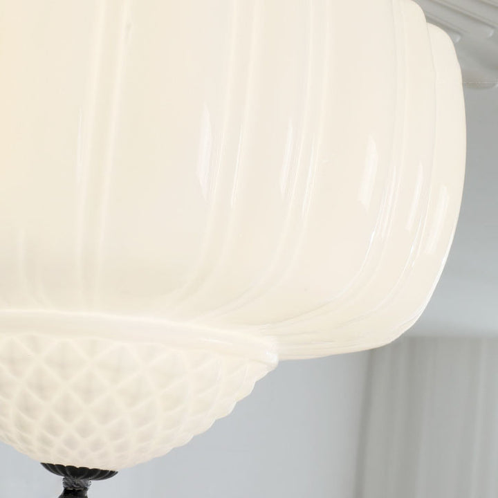 Moderne Art Deco Eisen Kürbis Glas Schirm 3-Licht Deckenleuchte für Wohnzimmer 