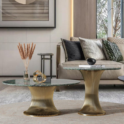 Ensemble de tables basses rondes contemporaines en marbre et acier inoxydable pour salon 
