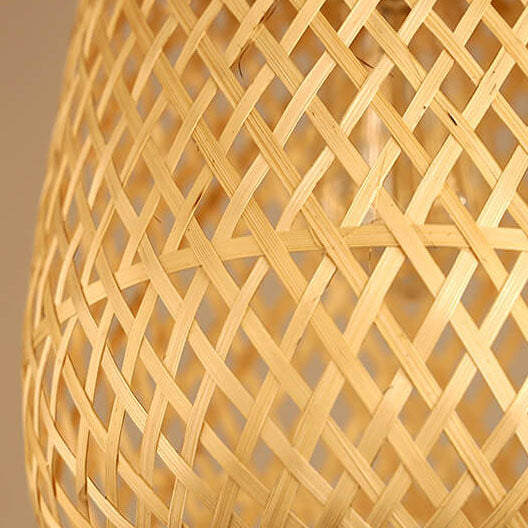 Suspension Luminaire 1 Lumière en Forme de Cage Ovale en Bambou Contemporain pour Salle à Manger 