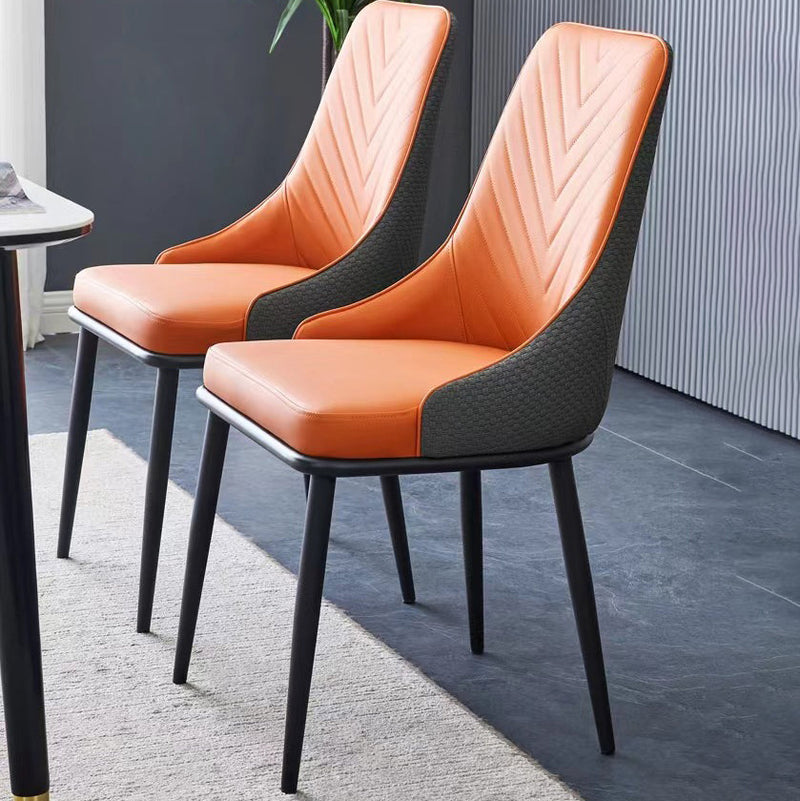 Modern Minimalist Square Four Legs Metal Microfiber Leather Dining Chair Backrest Armless For Dining Room