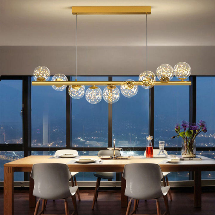 Contemporary Scandinavian Glass Magic Bean Long Strip 7/9/11-Light Island Light Chandelier For Dining Room