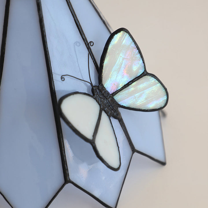 Traditional Vintage Butterfly Prismatic Metal Glass 1-Light Table Lamp For Bedroom