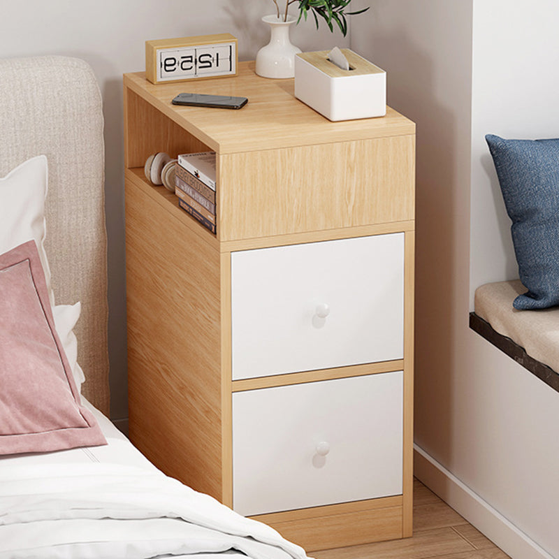 Table de chevet contemporain scandinave carré avec panneau artificiel, 2 tiroirs pour chambre 