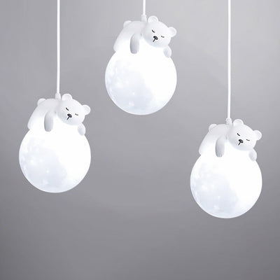 Zeitgenössische kreative PE Kugelschirm Harz Tier Kaninchen Bär Design 1-Licht Pendelleuchte für Wohnzimmer 