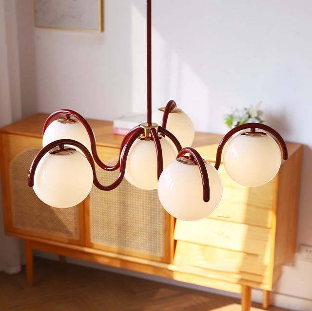 Lustre moderne minimaliste en verre et fer à 6 lumières pour salon 
