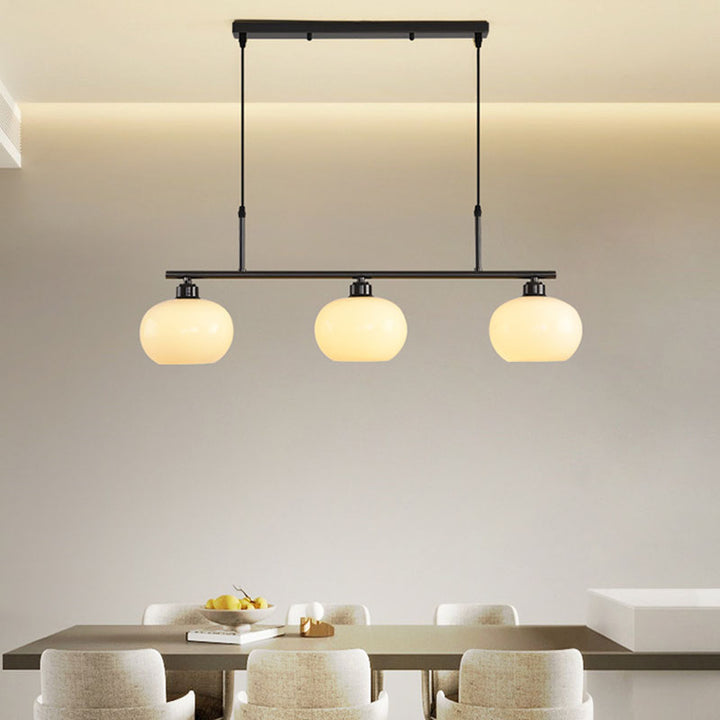 Modern Minimalist Long Oval Copper Glass 3-Light Island Light Chandelier For Dining Room