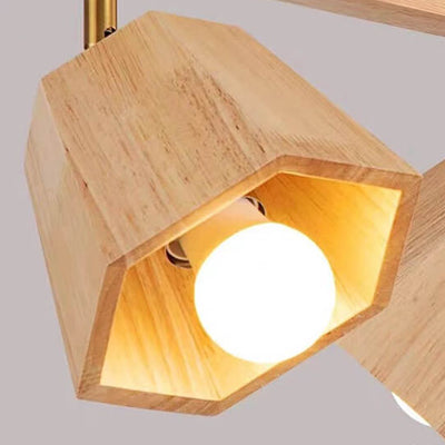 Traditional Japanese Wood Polygon 1/5-Light Semi-Flush Mount Ceiling Light for Bedroom